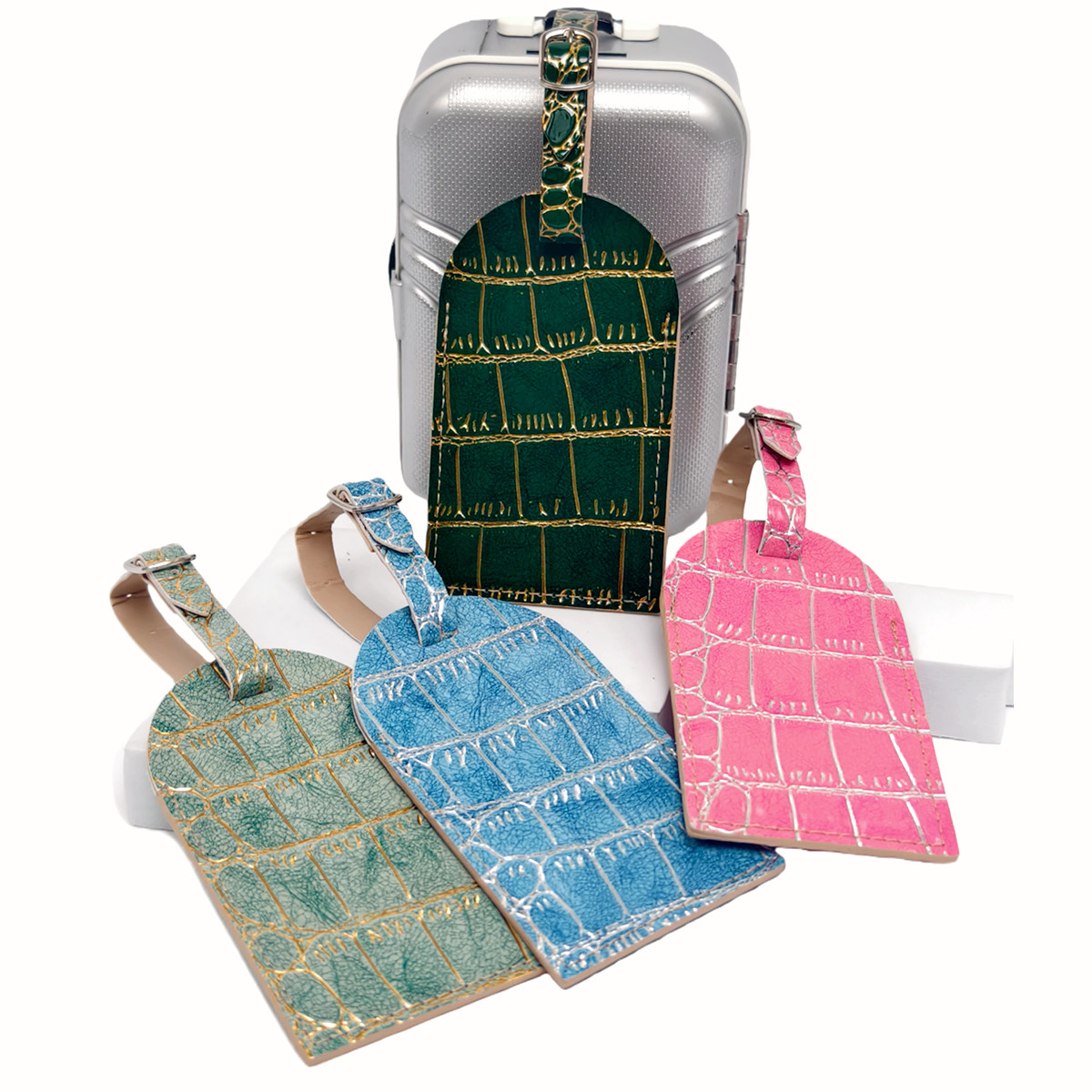 Travel Accessories Name - Krokodil Reliëf Goud/Zilver Kleur Grens Bagagelabel