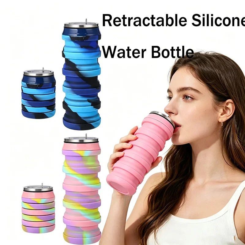 Water Bottle Collapsible - 480ML Opvouwbare siliconen waterfles, inklapbare beker,